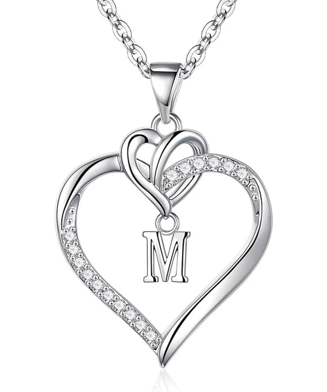 STORUP Christmas Gifts for Women Teen Girls - Heart Initial Necklaces for Women Girls, 14K-Gold-Plated Cubic Zirconia Initial A-Z Pendant Dainty Heart Necklaces for Teen Girl Jewelry Birthday Gifts