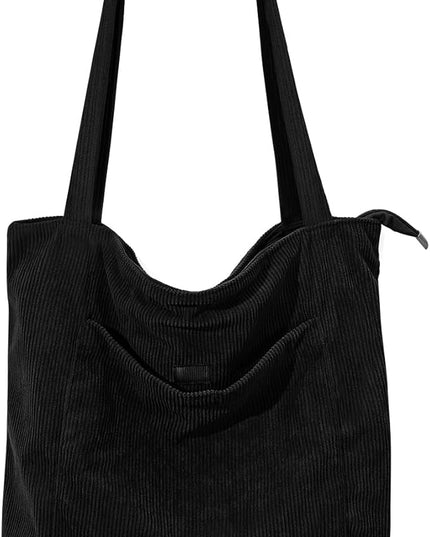 Iioscre Corduroy Tote Bag for Women,Hobo HandBags with Zipper,Large Capacity Casual Shoulder Handbags with Inner Pockets