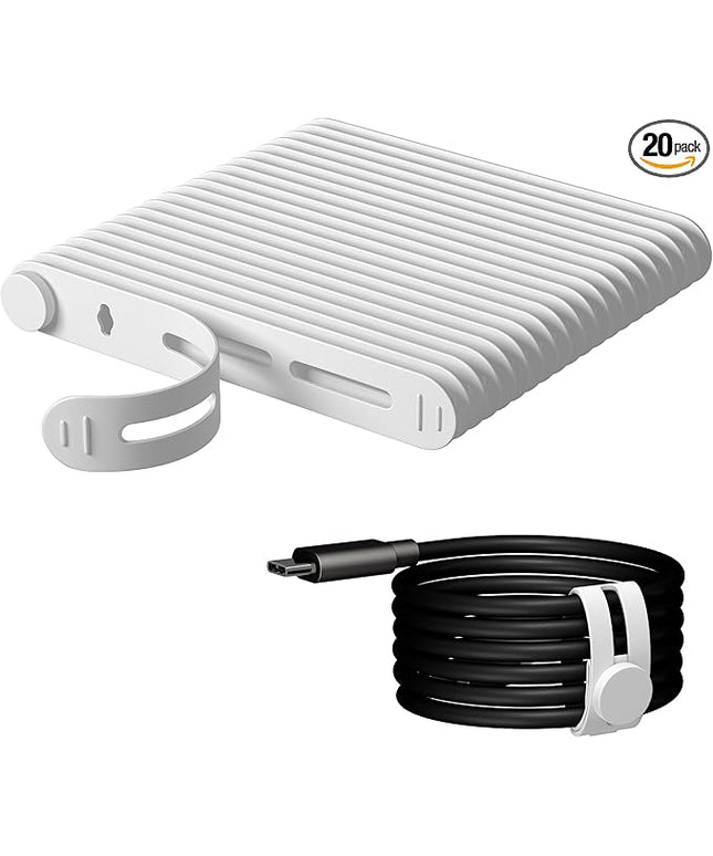 20Pcs Nearockle Reusable Cable Ties, Adjustable Silicone Cord Organizer Small Zip Ties for Charging Cords Earphone Computer Wire, Office Desk Cable Management Travel Accessories(White)
