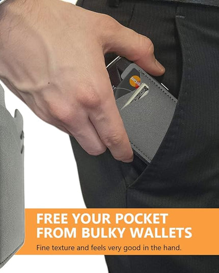 Leather Phone Card Holder - Stick On Wallet, Compatible with iPhone & Samsung, 2-Pack Grey