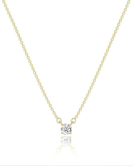 Tewiky Dainty 14k Gold Plated/Silver Cubic Zirconia Necklaces for Women, Simple CZ Jewelry Necklaces Trendy Gifts