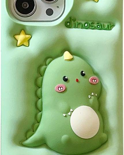 Dinosaur Case Compatible with iPhone 16 Pro Max,Cute 3D Cartoon Green Dinosaur Decompression Funny Kawaii Soft Silicone Gel Drop Protection Cover for Women Girls