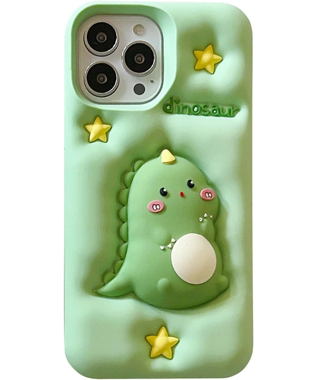 Dinosaur Case Compatible with iPhone 17 Pro Max,Cute 3D Cartoon Green Dinosaur Decompression Funny Kawaii Soft Silicone Gel Drop Protection Cover for Women Girls