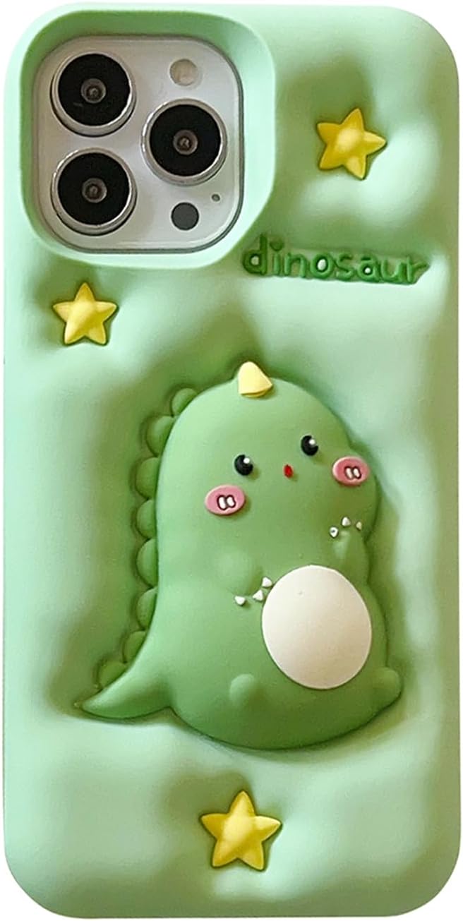 Dinosaur Case Compatible with iPhone 16 Pro,Cute 3D Cartoon Green Dinosaur Decompression Funny Kawaii Soft Silicone Gel Drop Protection Cover for Women Girls