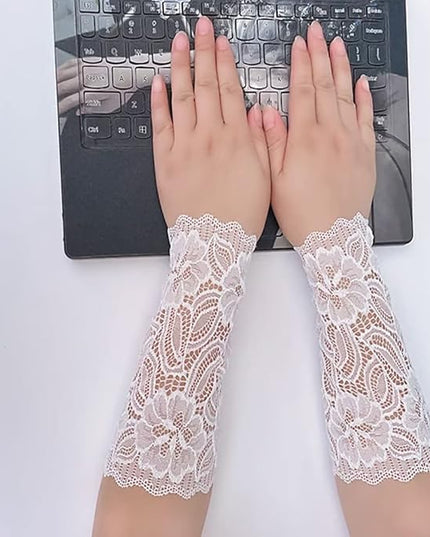 Women's Short Lace Gloves Fingerless for Driving Wedding Wrist Length Bridal Prom Gloves