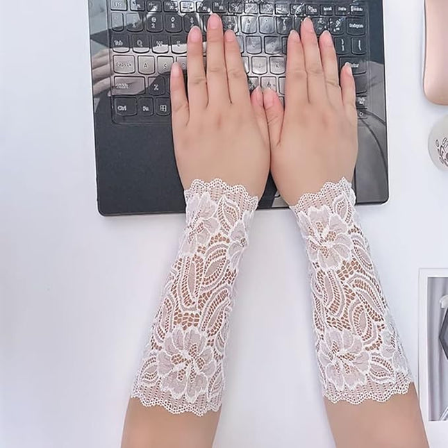 Women's Short Lace Gloves Fingerless for Driving Wedding Wrist Length Bridal Prom Gloves