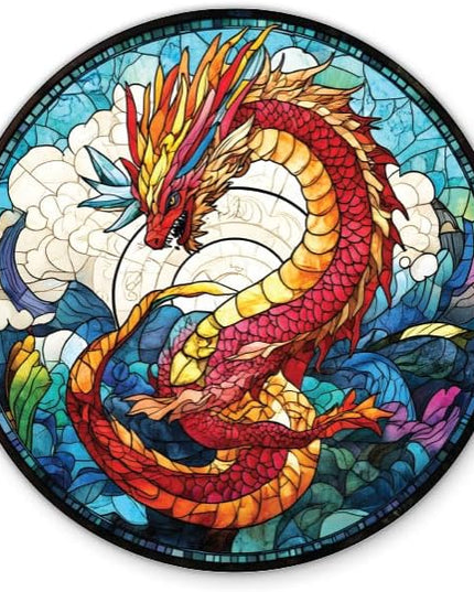 Stained Glass Dragon Sticker - 3" Laptop Sticker - Waterproof Vinyl for Car, Phone, Water Bottle - Colorful Mosaic Style Decal