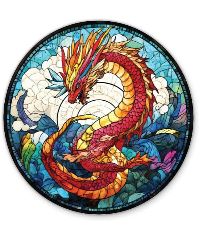 Stained Glass Dragon Stickers - 2 Pack - Waterproof Vinyl for Car, Phone, Water Bottle, Laptop - Colorful Mosaic Style Decals (2-Pack)