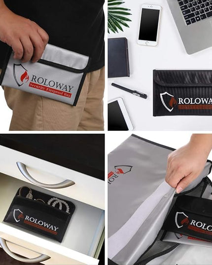 ROLOWAY Small Fireproof Bag (5 x 8 inches), Non-itchy Fireproof Money Bag for Cash, Valuables, Passport, Currency & Keys (2-Pack)