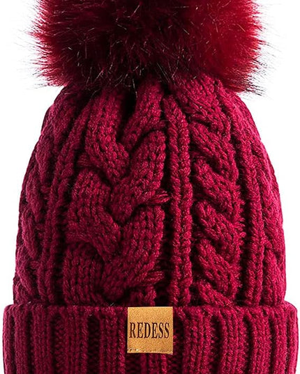 REDESS Women Winter Pompom Beanie Hat with Warm Fleece Lined, Thick Slouchy Snow Knit Skull Ski Cap
