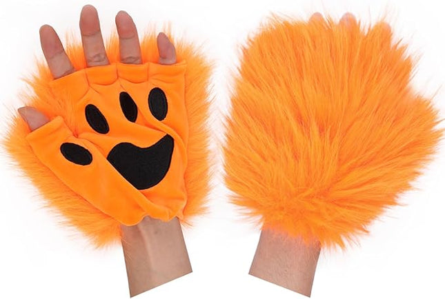 HAOAN Wolf Paw Gloves Faux Fur Cat Fingerless Mittens Winter Warm Cosplay Halloween Fancy Party Costume Accessories