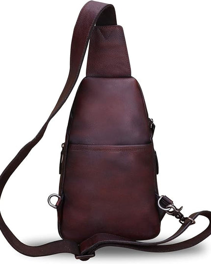 LRTO Genuine Leather Silng Bag for Women and Men Vintage Real Leather Sling Backpack Shoulder Crossbody Bag Chest Purse