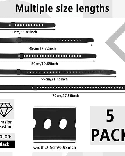 Sliner 5 Pack Reusable Industrial Straps 11.8'' 17.7'' 19.7'' 21.6'' 27.5'' Rubber Utility Strap with Buckle Adjustable Industrial Gear Tightening Tension Strap for Trucks Cargo Luggage Fastening