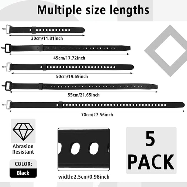 Sliner 5 Pack Reusable Industrial Straps 11.8'' 17.7'' 19.7'' 21.6'' 27.5'' Rubber Utility Strap with Buckle Adjustable Industrial Gear Tightening Tension Strap for Trucks Cargo Luggage Fastening