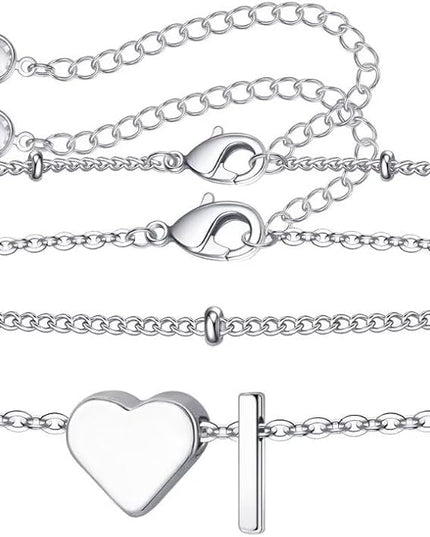 M MOOHAM Valentines Day Gifts for Kids Teen Girls -14K-Gold-Plated Heart Initial A-Z Bracelets for Women Girl Dainty Gold Bracelets Birthday Valentines Gifts for Women Her Teenage Girls Kid Teen Gift