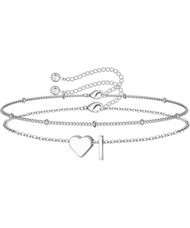 M MOOHAM Valentines Day Gifts for Kids Teen Girls -14K-Gold-Plated Heart Initial A-Z Bracelets for Women Girl Dainty Gold Bracelets Birthday Valentines Gifts for Women Her Teenage Girls Kid Teen Gift
