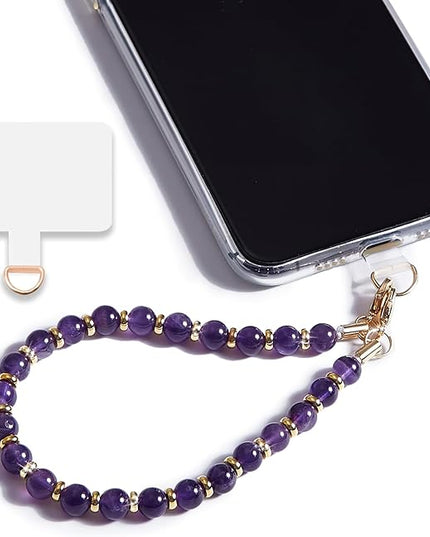 Marble Beaded Phone Wrist Strap,Detachable Phone Bracelet Strap with Tether Tab,Hands-Free Wristlet Strap (Amethyst)
