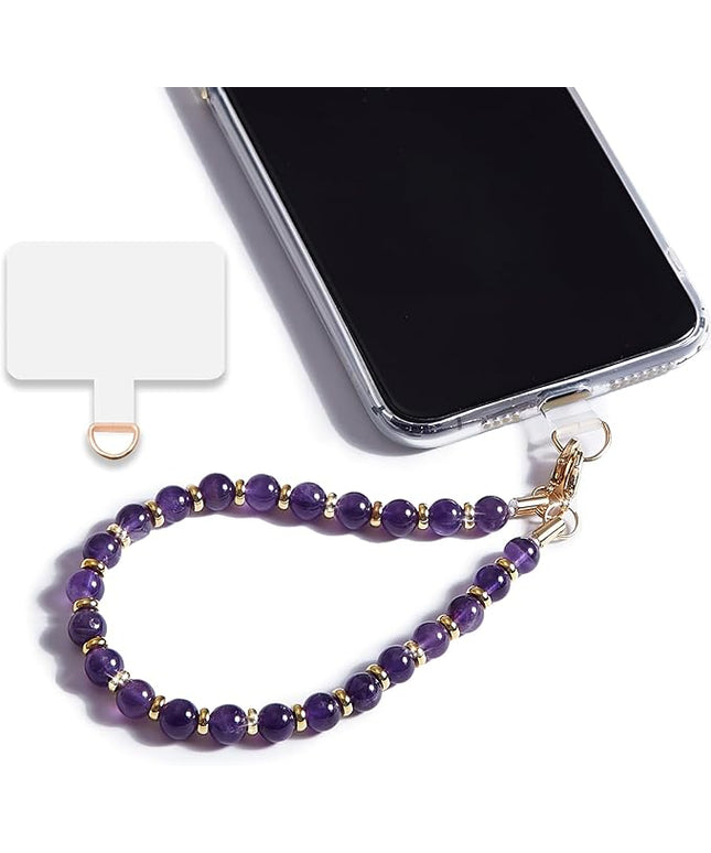 Marble Beaded Phone Wrist Strap,Detachable Phone Bracelet Strap with Tether Tab,Hands-Free Wristlet Strap (Amethyst)