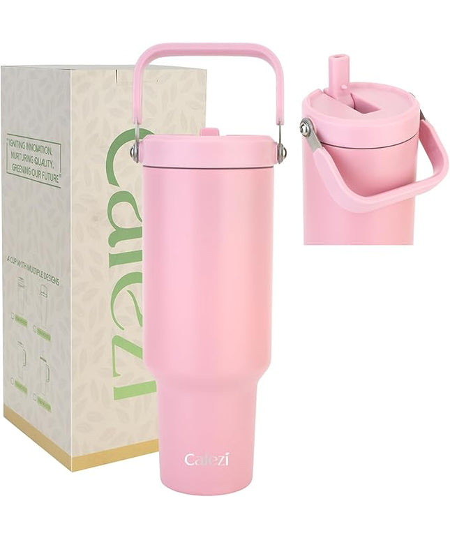 40 oz Insulated Tumbler with Top Handle and Flip Straw, Vacuum Insulated Stainless Steel Cup with Leak-Proof Lid, Sweat-Free, Fits Cup Holder, Keeps Ice Cold up to 30 Hours