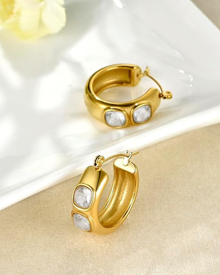 18K Gold Plated Chunky Hoop Earrings for Women Fashion Thick Gold Hoops Set Jewelry for Birthday Christmas Gifts