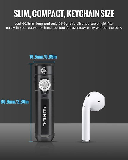 ThruNite Ti Keychain Flashlight, Customized Edition with 704 Tactical, 650 Lumens USB-C Rechargeable Compact Pocket Light with Magnetic Tailcap, for Camping, Everyday Carry (Black Cool White)