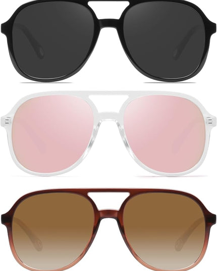 YDAOWKN Retro Square Aviator Sunglasses for Womens Mens Vintage 70s Double Bridge Sun Glasses