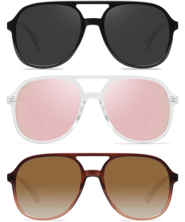 YDAOWKN Retro Square Aviator Sunglasses for Womens Mens Vintage 70s Double Bridge Sun Glasses