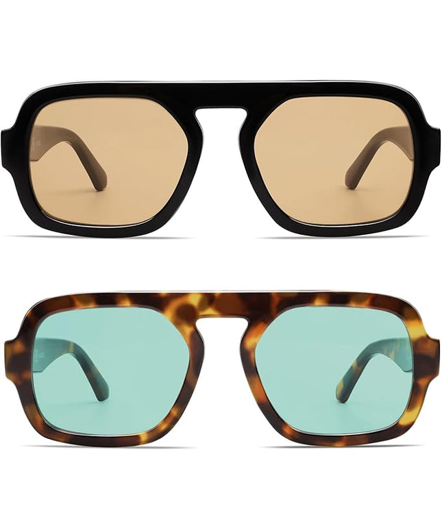 VANLINKER Oversized Retro Square Aviator Sunglasses for Women Men 70s Vintage Style Trendy Big Flat Top Sun Glasses VL9826