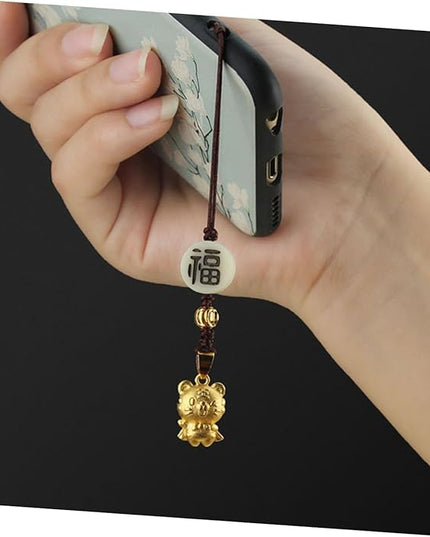 Beaupretty Luck Tiger Phone Hanging Ornament with Brown Rope Chinese Style Pendant for Cell Phone Case Car Key Bag Decor Charm for Men and Women