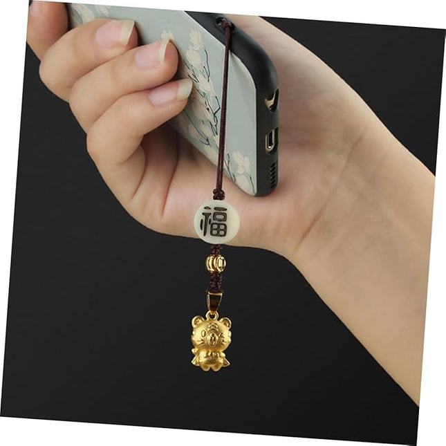 Beaupretty Luck Tiger Phone Hanging Ornament with Brown Rope Chinese Style Pendant for Cell Phone Case Car Key Bag Decor Charm for Men and Women