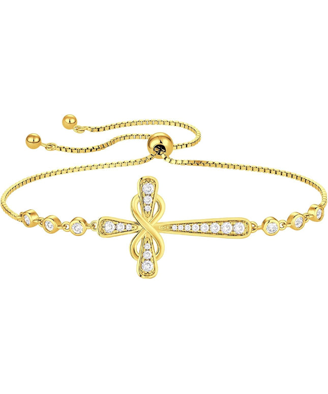 YL Cross Bracelet 925 Sterling Silver Infinity Sideways Link Bracelet Birthstone Jewelry for Women