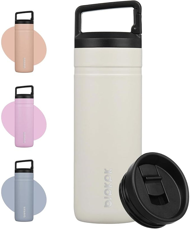BJPKPK Insulated Water Bottle with 2 Lids,20 oz Double Wall Stainless Steel Vacuum Tumbler Travel Coffee Mug,Wide Mouth Thermal Cup,Milky