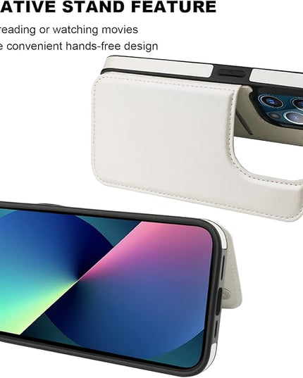ONETOP Compatible with iPhone 13 Pro Max Wallet Case with Card Holder,PU Leather Kickstand Card Slots Case, Double Magnetic Clasp and Durable Shockproof Cover 6.7 Inch(White)