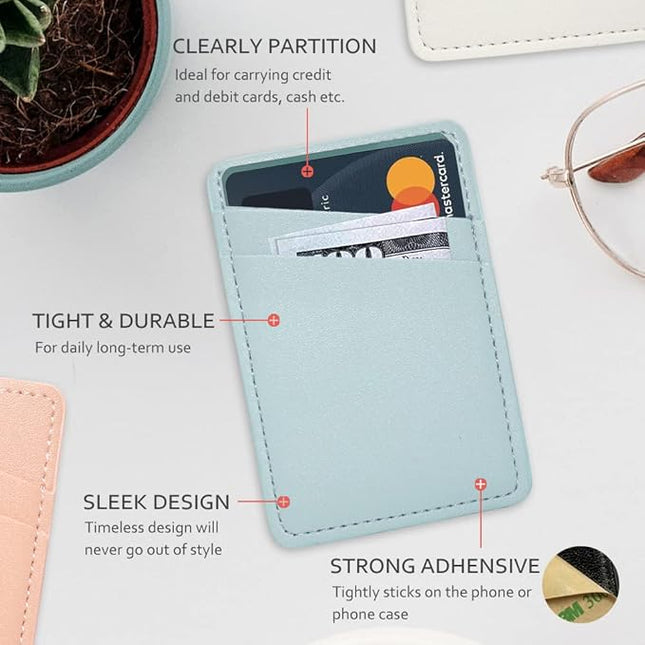 Phone Wallet Stick On, Leather Phone Card Holder, Credit Card Holder for Phone Case - Pink, Blue