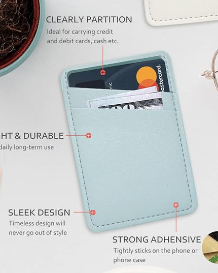 Phone Wallet Stick On, Leather Phone Card Holder, Credit Card Holder for Phone Case Compatible with iPhone, Samsung and Android - White, Blue