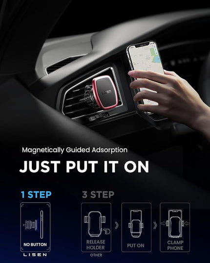 LISEN 2 Pack Magnetic Phone Holder for Your Car Mount 6 Military Magnets Car Phone Holder Mount Vent Cell Phone Holdeer Mount Vent Cell Phone Holder (Red)