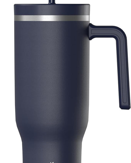 Hydrapeak Voyager 40 Oz Stainless Steel Tumbler with Handle, Insulated Water Bottle With Straw & Lid, Cupholder Friendly Reusable Travel Mug (Navy)