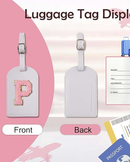 ULICO Initial Passport Cover and Luggage Tag Set,PU Leather Letter Passport Case Holder Travel Suitcase Tag, Personalized Travel Luggage Accessories Gifts for Women Kids Teenage White X