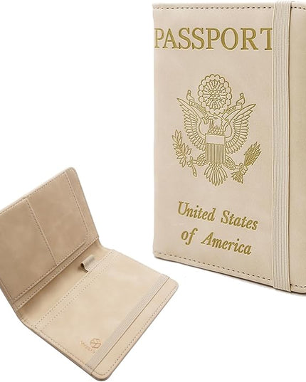 Melsbrinna Premium Leather Passport Holder Covers Case, Waterproof Rfid Blocking Travel Wallet Passport Holder with Pen Holder, Cute Passport Book for Women/Men