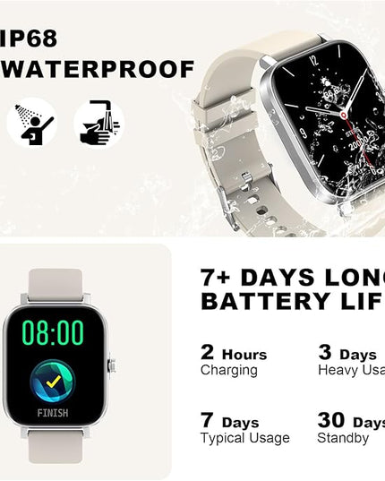Smart Watch for Men Women Compatible with iPhone Samsung Android Phone 1.69 inch Full Touch Screen IP68 Waterproof Bluetooh Fitness Tracker Heart Rate/Sleep Monitor (Starlight)