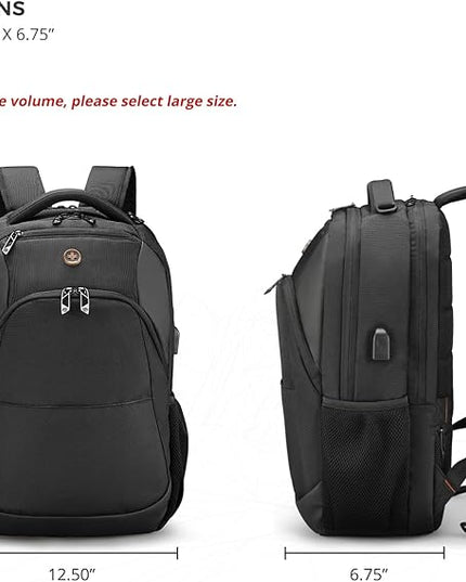 Swissdigital Design Travel Laptop Backpack, College Laptops Backpack with USB Charging Port for Men and Women Fits 16 Inch Notebook, Black | SD1670-01