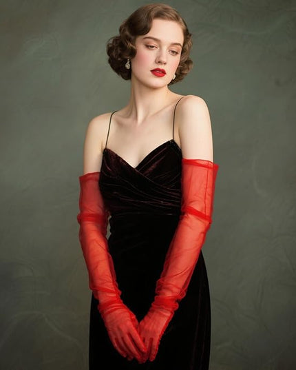 THARAHT Women Long Gloves with Satin Elbow Length for 1920s Opera Tea Party Costumes Bridal Evening Dress