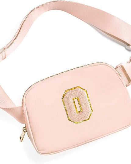 Gitus Gifts for 8 9 10 11 12 Year Old Girls Belt Bag Fanny Pack Crossbody Bags with Initial Letter Patch Cute Stuff Birthday Gifts for Teen Girls Women Personalized Trend Stuff (Coral Pink-O)