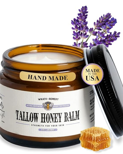 Organic Beef Tallow for Skin - 2OZ (Lavender, Concentrated) — Grass Fed Beef Tallow for face + Body — US-Made Tallow and Honey Balm Moisturizer for Dry & Sensitive Skin, Eczema, Rosacea(No Additives)