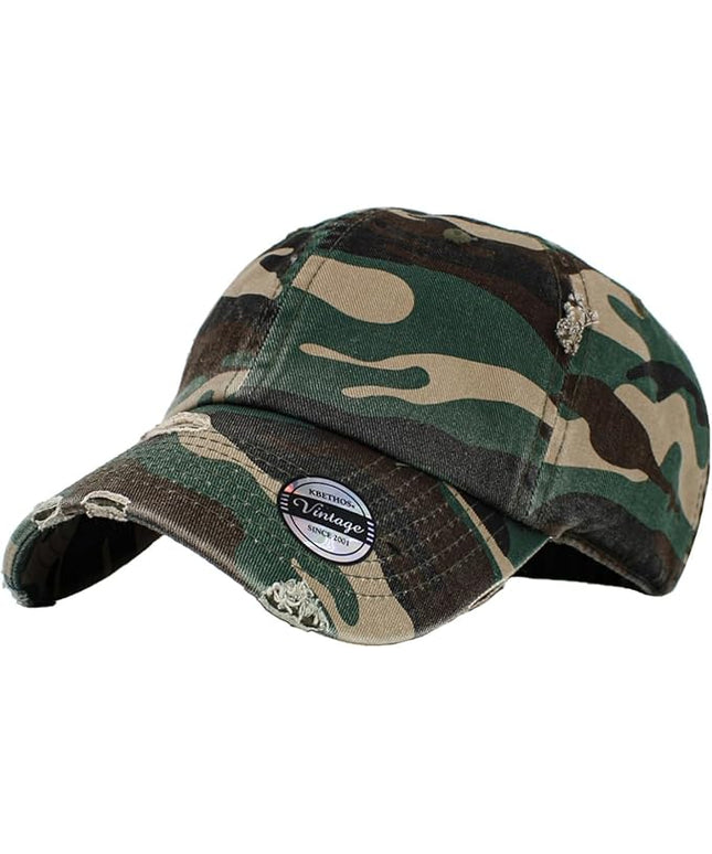 KBETHOS Vintage Washed Distressed Cotton Dad Hat Baseball Cap Adjustable Polo Trucker Unisex Style Headwear