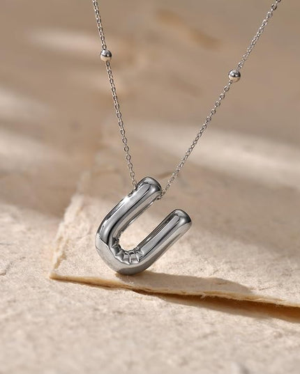 LUCA SMITH Initial Necklaces for Women, Dainty Balloon Bubble Letter, Name Letter Alphabet Pendant Layered Choker Chain Jewelry Gift