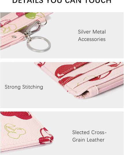BOSTANTEN Small Wallet For Women RFID Leather Credit Card Holder Slim Wristlet Keychain Wallet With Zipper Pocket, Cherry