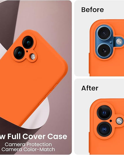 FireNova Designed for iPhone 16 Case, Silicone Upgraded [Camera Protection] Phone Case with [2 Screen Protectors], Soft Anti-Scratch Microfiber Lining Inside, 6.1 inch, Neon Orange