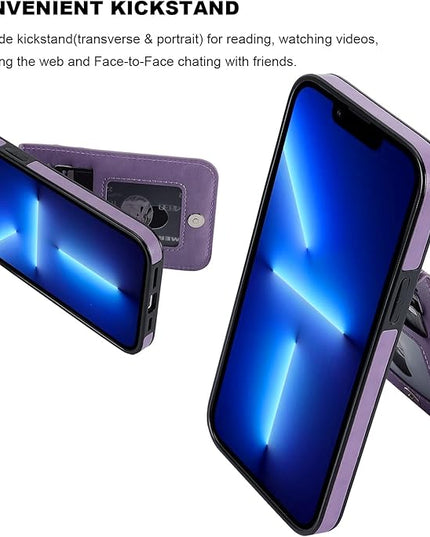 KIHUWEY Compatible with iPhone 13 Pro Max Case Wallet with Credit Card Holder, Premium Leather Magnetic Clasp Kickstand Heavy Duty Protective Cover for iPhone 13 Pro Max 6.7 Inch(Purple)