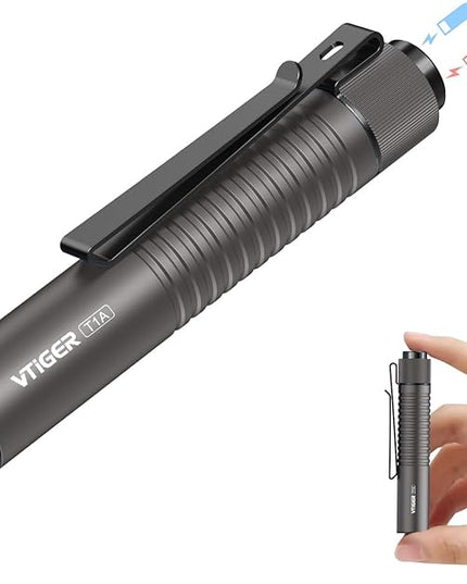 VTIGER T1A Mini Pocket EDC Flashlight with Clip,1300 Lumen Compact AA Rechargeable LED Little Flashlights, Super Bright Tail Switch Small Flash Light with Magnet for Camping,Hiking,Outdoor,Emergency